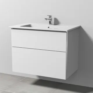 Sanipa 3way Keramik-Set Venticello Keramik-Waschtisch und Unterbau mit 2 Auszügen, Weiß-Soft BR32343