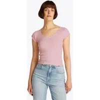 Tommy Jeans Kurzarmshirt TJW SLIM VNECK GMD RIB SS mit Rollkanten, im femininen Stil