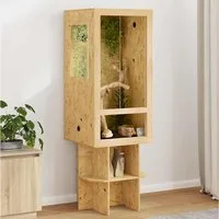 furnicato Terrarium OSB 50 x 50 x 150 cm Braun für Reptilien und Nagetiere, Glashabitat mit Schiebetüren, Thermometer und integrierten Regalen
