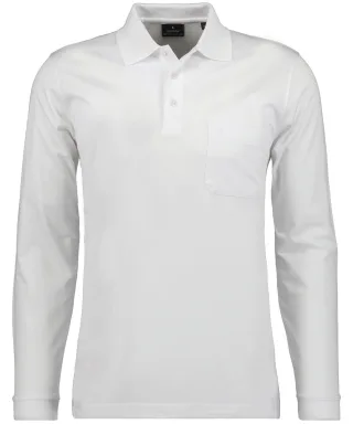 RAGMAN - Softknit-Polo mit Brusttasche, Langarm Weiss - Gr. - M