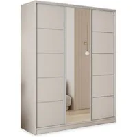 Masseno Schwebetürenschrank PINA 150 cm Kleiderschrank mit Spiegel 3 Türen Kaschmir