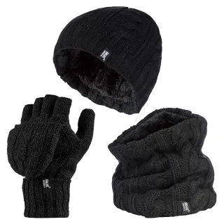 Heat Holders - Womens Thermal Winter Fleece Mütze, Halswärmer und Converter Handschuhe Set - Schwarz