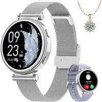 Sanorum Damen Smartwatch 1,47" mit Halskette als Geschenk SpO2, Puls Smartwatch (3,73 cm/1,47 Zoll) Damen Fitness-Tracker mit Pulsmesser und Zyklusfunktion, Smartwatch mit Ladekabel, Anleitung, Geschenkverpackung, Damen Smartwatch mit Telefonfunktion