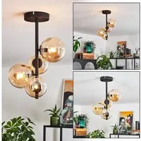 hofstein Deckenleuchte Deckenlampe aus Metall/Glas in Schwarz/Bernsteinfarben, ohne Leuchtmittel, Glasschrime Ø10cm, 12,5cm, 4x G9, ohne Leuchtmittel
