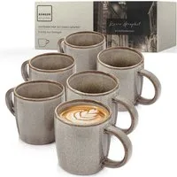 SÄNGER Becher Set Kairo, 6-tlg., Steingut, Kairo Graphit Kaffeebecher, Braun, 400ml, Handmade, VALUE COLLECTION
