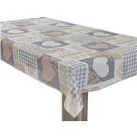 laro Tischdecke Wachstuchtischdecke Herzen Landhaus Beige-Grau PVC Eckig
