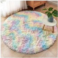 ROHATIM Kinderteppich Plüsch Teppich Rund Flauschiger Teppich Mädchen Kinder Regenbogen 120