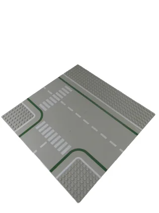 1x Lego Straßenplatte 7N T-Kreuzung mit Zebrastreifen [25x25 cm/32x32 Noppen] hellgrau