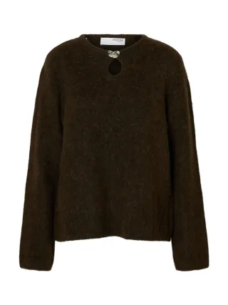 selected women - SLFLULU BRUSHED LS KNIT KEYHOLE O-NECK - Gr. - XL