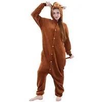 Corimori Partyanzug Onesie Ganzkörper Kostüm für Erwachsene, Damen Herren Karneval Tier-Kostüme Highland Cow Hochland-Rind Kuh,M