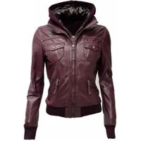 Zimmert Leather Lederjacke Fibi Blouson, Kapuze, Burgund, Rot, Schwarz, Übergangsjacke
