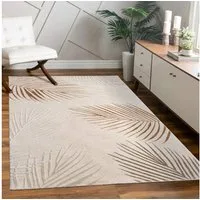 Paco Home Teppich Tuana 218, rechteckig, Höhe: 15 mm, Kurzflor, modernes Blätter Design, Hoch-Tief-Struktur, Wohnzimmer