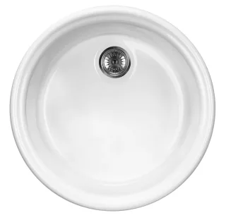 Neuesbad 1-Becken Keramikspüle ohne Abtropffläche, Weiß, DIA 445x205, 2'' mit Zubehör NB1DEZCL680N1