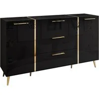 Lookway Kommode ONYX goldene Beine Hochglanz Push-Open / Goldgriffe 158 cm