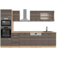 Vicco Küchenzeile R-Line, Edelgrau/Goldkraft Eiche, 300 cm mit Hochschrank, ohne Arbe...