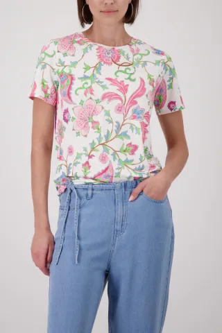 monari - T-Shirt mit Blumenmuster champagne beige gemustert - Gr. - 42