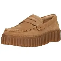 Clarks Torhill Penny Light Tan Suede Slipper mit charakteristischer, gerippter Sohle