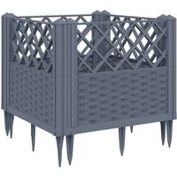 vidaXL Pflanzkübel, Pflanzkasten mit Erdspießen Grau 43,5x43,5x43,5 cm PP