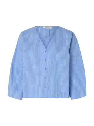 selected women - SLFBEA 3/4 V NECK SHIRT B Dusty Blue - Gr. - 34