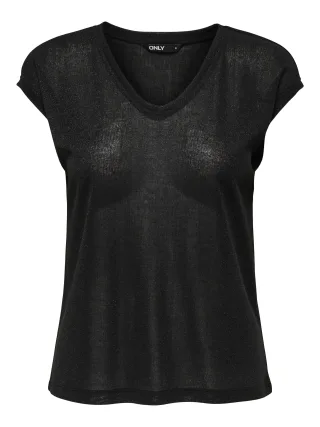ONLY - ONLSILVERY S/S V NECK LUREX TOP JRS NOOS Black - Gr. - S