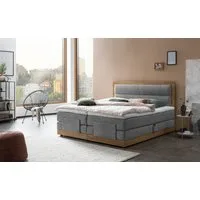 Belanoti Boxspringbett MODELA (Boxspringbett 200x200 elektrisch verstellbar Bett 200x200 mit Motor, 7-Zonen Taschenfederkern Matratze inklusive Visco Topper), in der Farbe Hellgrau H2/H3 Polsterbett Motorbett mit Eiche