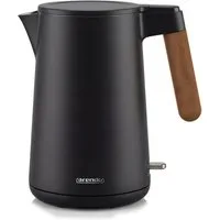 Arendo Wasserkocher Edelstahl, Doppelwand, Cool-Touch, 360° Basis, mit Griff in Holzoptik, 1,5 l, 2200 W, Trockengehschutz & Überhitzungsschutz, BPA-frei, GS Geprüft
