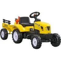 HOMCOM Rutscher Tretauto Traktor mit Anhänger Kindertrettraktor, (Kindertrettraktor, 1-tlg., Spielfahrzeug), Metall Gelb 133 x 42 x 51 cm