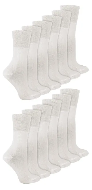 IOMI - 12 Paar Multipack Damen Diabetiker Bambus Socken | Damen Extra breite nahtlose Socken mit nicht elastischen sanften Grip Top - weiß