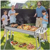 TLGREEN Holzkohlegrill XXL,118*33 *72cm, Klappgrill, BBQ Charcoal Grill, Grill mit Antihaft-Pfanne, Aufbewahrungskorb&Aufbewahrungsplatte, Campinggrill, Picknickgrill für 5-10 Personen