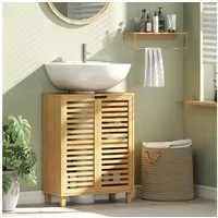 HOMCOM Waschbeckenunterschrank verstellbare Regale (Badezimmerschrank, 1-St., Badschrank mit Lamellentüren) für Badezimmer, Naturholz