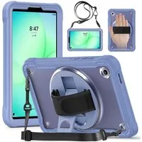 Wigento Tablet-Hülle Für Samsung Galaxy Tab A11 360 Grad Rotation Heavy Hybrid Hülle Lila, Handgriff, Standfunktion, Schultergurt