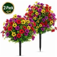 Kunstbaum 2 Stück Kunstpflanze, Künstliche Pflanzen, Kugelbäume mit Erdspieß, BlingBin, Höhe 56 cm, Wetterfest Kunstblumen Pflanzen für Draußen Balkon Garten Veranden
