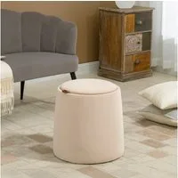 HOMCOM Sitzhocker 2-in-1 Hocker mit Deckel, Ottomane mit Samtoptik (Polsterhocker, 1 St., Sitzhocker), Beige Ø44 x 47,5 cm