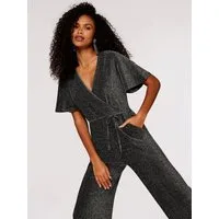 Apricot Jumpsuit in Wickeloptik (2-tlg., mit Bindeband) mit Glitzer