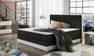 Boxspringbett Bett PRATO Webstoff Schwarz/ Kunstleder Weiß 120x200cm