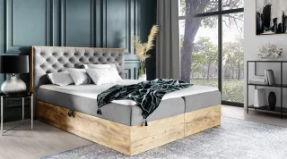 Boxspringbett Schlafzimmerbett DIONA 140x200cm Stoff Grau inkl. Bettkasten