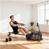 SPORTNOW Rudergerät Wasser Rudergerät mit LCD Display, Handyhalterung (Rudermaschine für Heimfitness, 1-tlg., Wasserrudergerät), für Zuhause, Schwarz