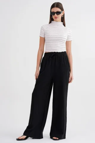 Hochtaillierte Texturiertes Musselin Stoffhose