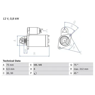 Bosch Anlasser 0,8 kW Suzuki Alto Baleno Swift Wagon