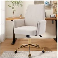 BBG Drehstuhl Höhenverstellbarer Bürostuhl mit Armlehnen, Cord-Bezug & Goldfuß (1 St), Ergonomischer Drehstuhl mit Rollen, weiche Polsterung