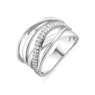 Luxenter Ring aus 925er Sterlingsilber mit funkelndem Zirkonia, rhodiniert – Abca
