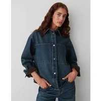 OPUS Jeansblazer JASPA mit Corddetails überschnittene Schulter mit Langarm, aufgesetzte Taschen vorne