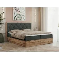 MKS MÖBEL Boxspringbett VENETO (Polsterbett, zwei Bettkästen, Topper T25/Visco, T30-Schaum), Multipocket Matratzen, Rahmen des Bettes in Eichen-Optik