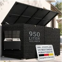 Juskys Auflagenbox Ikaria, aus Polyrattan, mit Deckel, Hubautomatik und Innenplane