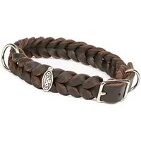 CopcoPet Hunde-Halsband Fettlederhalsband mit Dornschließe verchromt und Messing, Verchromt, Leder, Geflochten, Handarbeit
