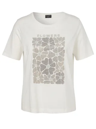 VIA APPIA DUE - T-Shirt mit floralem Print und schimmernden Details beige - Gr. - 46