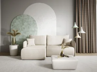 Ecksofa Sofa mit Schlaffunktion CALGARY Stoff Curio Hellgrau Ottomane Links