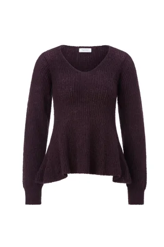 Rich & Royal - V-neck Peplum Sweater mulberry - Gr. - M