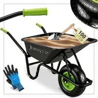 Juskys Schubkarre Garden, 100L, bis 250 kg, Luftreifen, verzinkte Wanne, inkl. Handschuhe