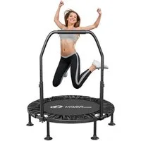 ZAISZE Fitnesstrampolin Indoor Trampolin klappbar ohne Installation 40 Zoll, Ø 102 cm, Tragfähigkeit 150KG, 5 verstellbare Handgriffstufen